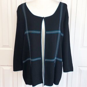 Finity Woman 2X Black Check Print Open Front Cardigan Sweater
